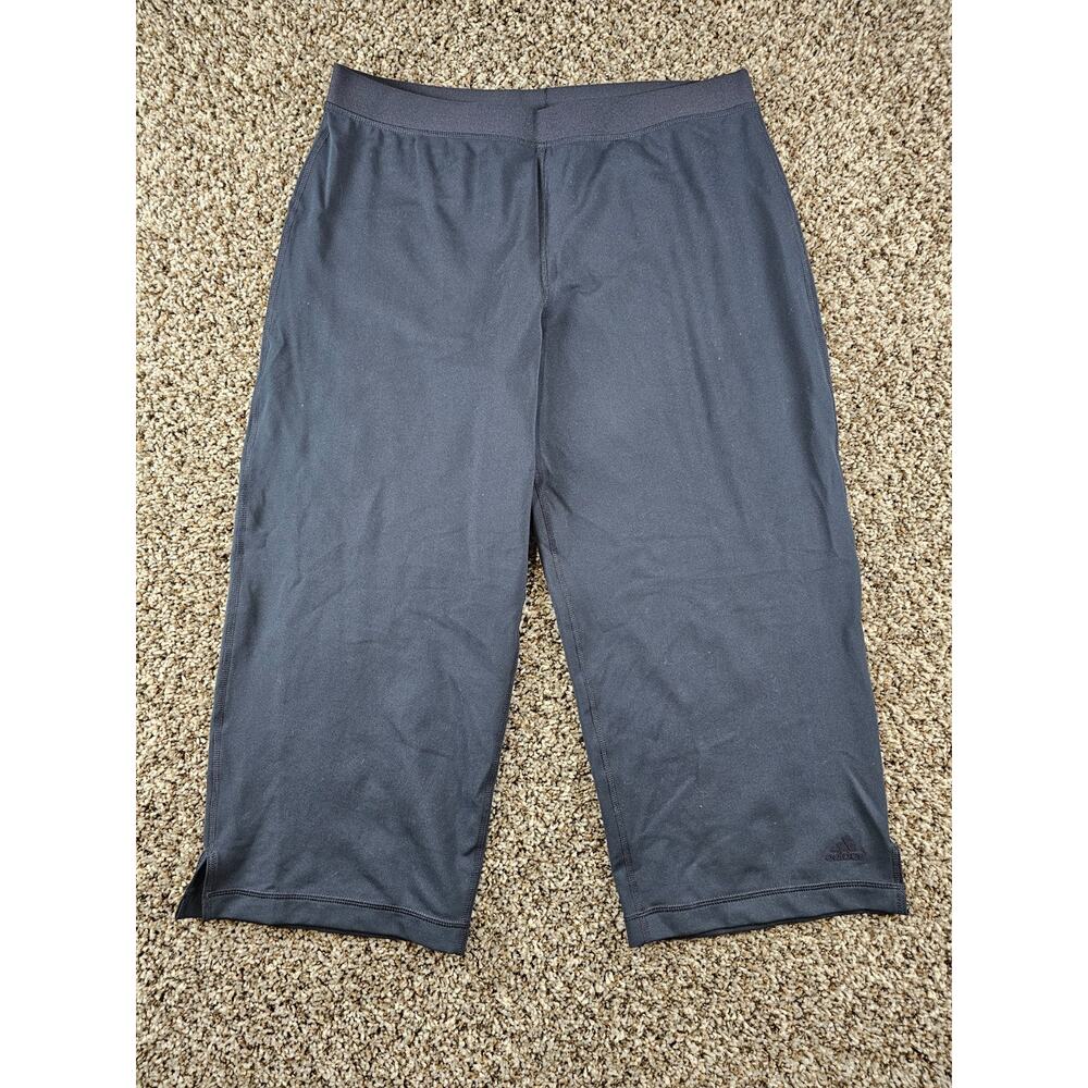 Adidas Womens Sz XL Wide Leg Cropped Athletic Pants Navy Blue